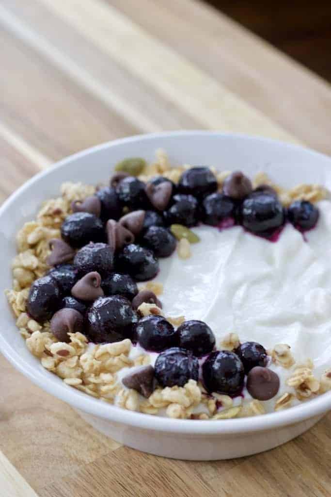 Instant Pot yogurt with blueberries, granola, and chocolate chips