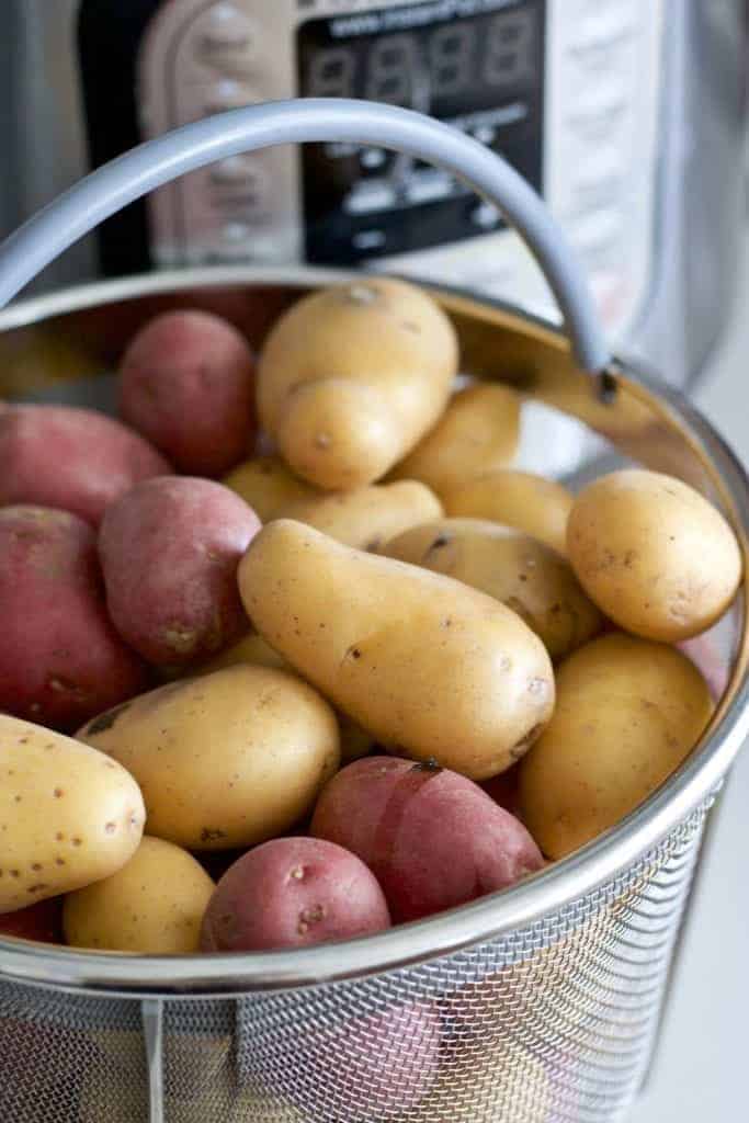 I used "Delectable Delights Gourmet Fresh Medley Potatoes for my Instant Pot Salt Potatoes in my steamer basket