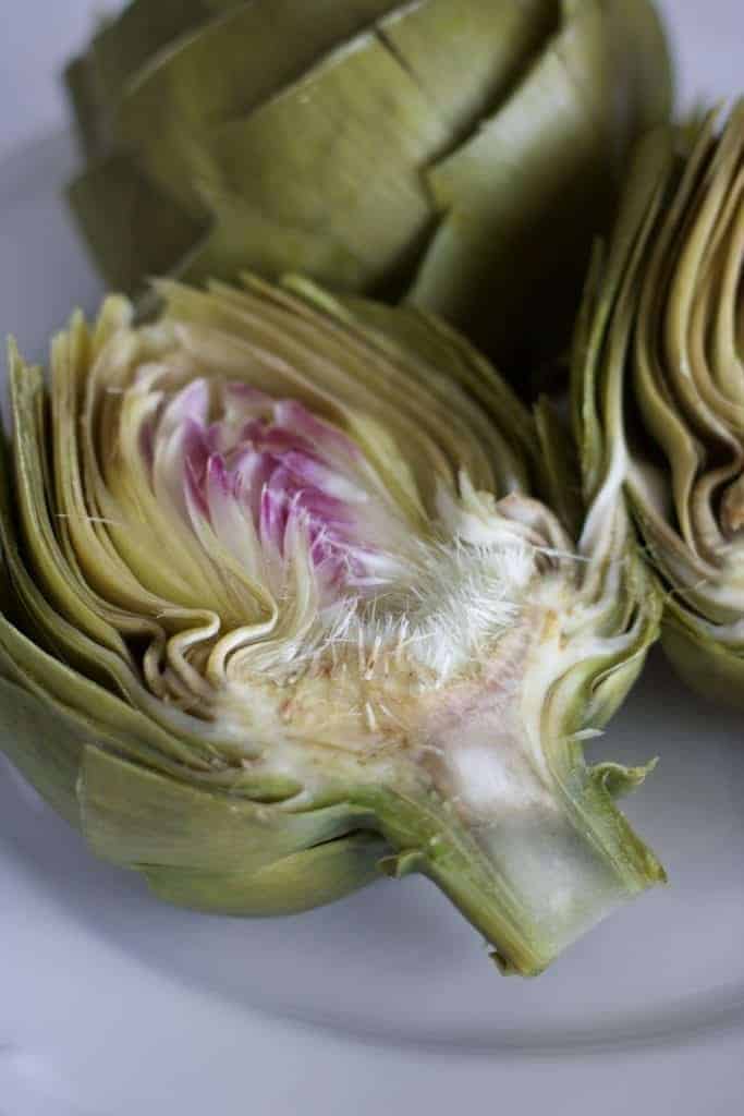 Instant Pot Artichokes cut in half