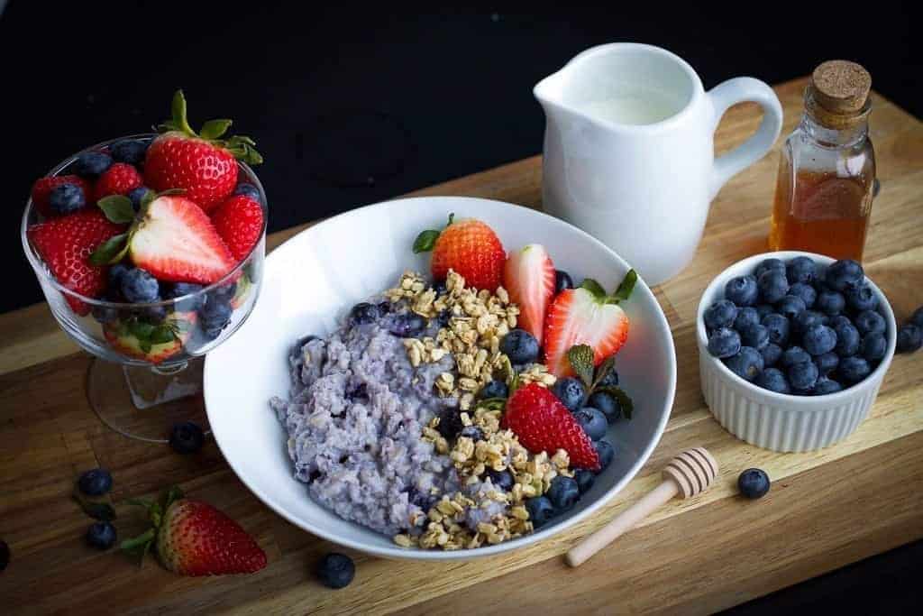 Fruit Bowl, oatmeal, milk, and honey