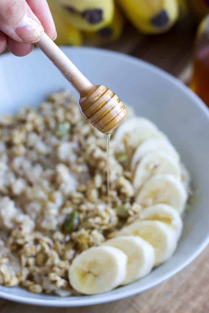 Honey Drizzled Over Peanut Butter and Banana Oatmeal