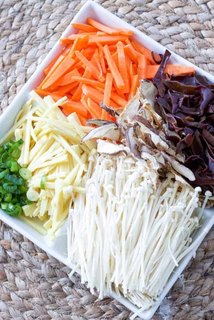 Sliced vegetables for hot and sour soup