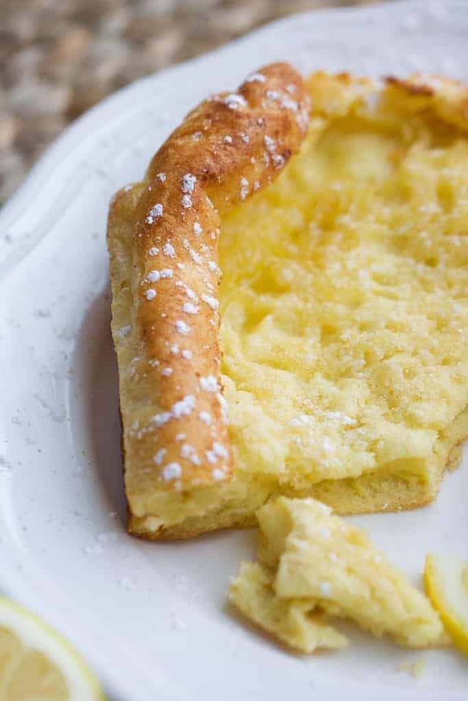 Dutch Baby German Pancake with one bite