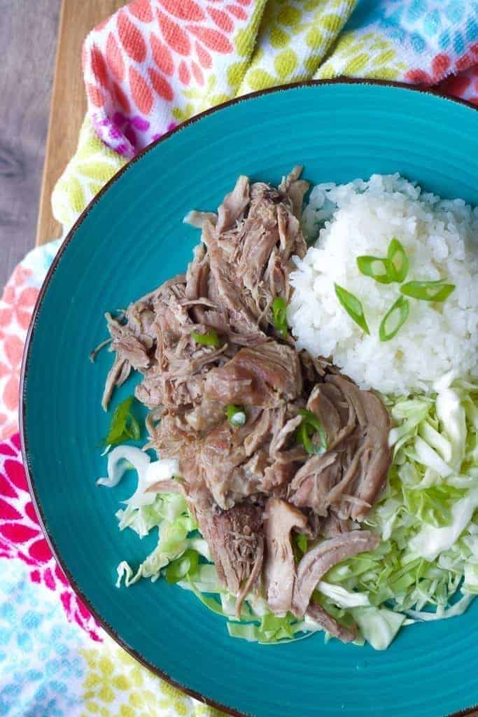 Instant Pot Kalua Pork with rice and cabbage