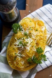 Pressure Cooker spaghetti squash with cheese, parsley, and pepper