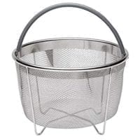 717 Industries Steamer Basket, Stainless Steel Mesh Strainer Compatible Instant Pot Other Pressure Cookers, Fits 6 & 8 Quart Pots (Grey Silicone Handle)