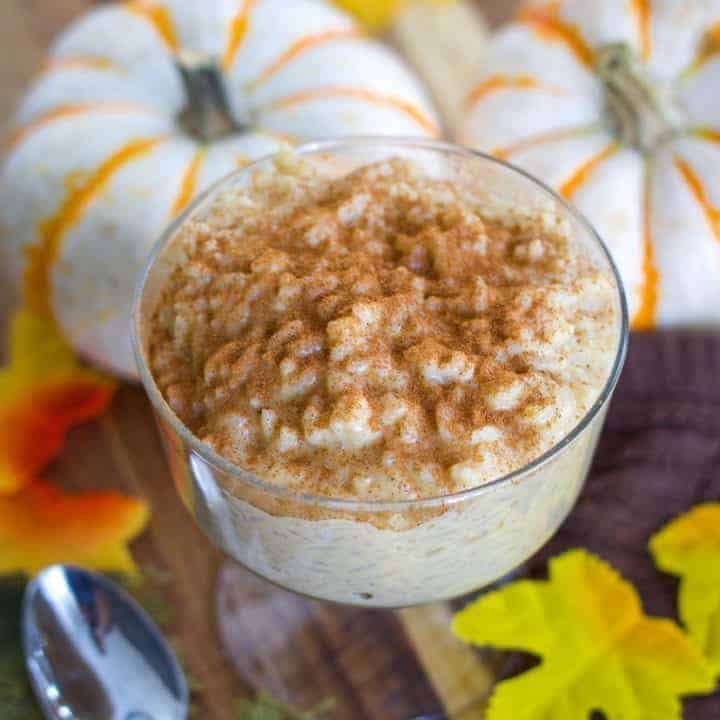 pumpkin rice pudding in a glass jar