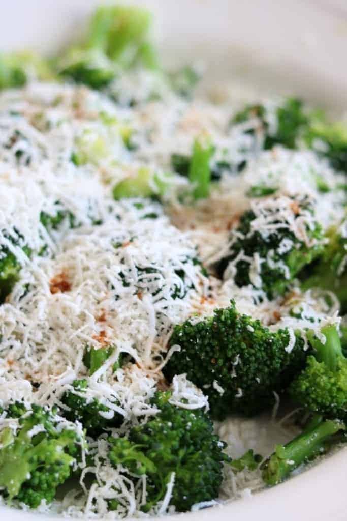 instant pot broccoli with browned butter and mizithra cheese