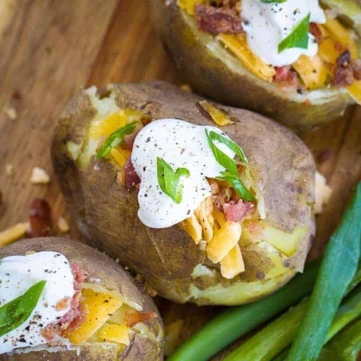 baked potatoes with toppings in the Instant Pot