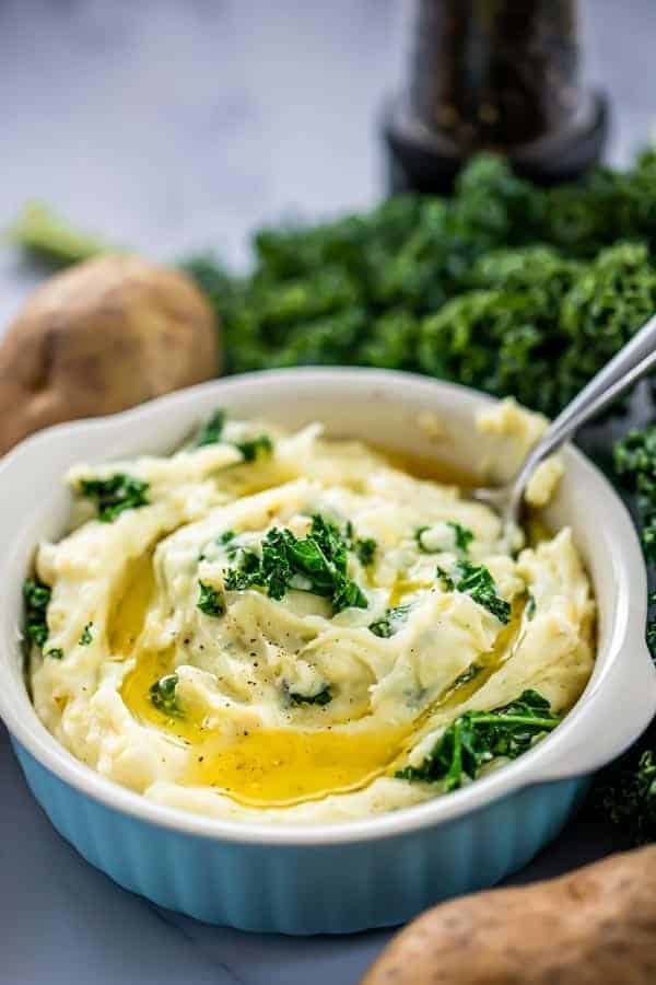 Instant Pot Mashed potatoes with kale and onion