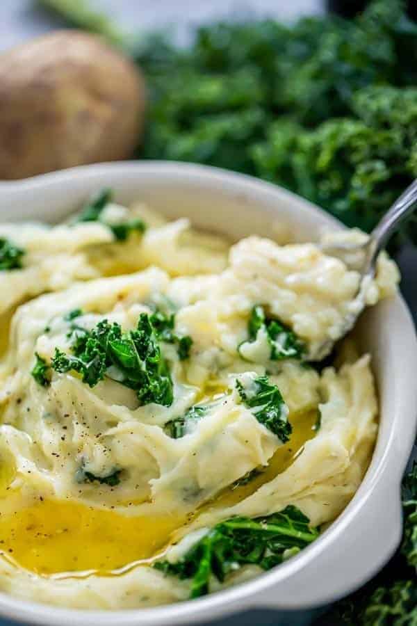colcannon potatoes with a spoon
