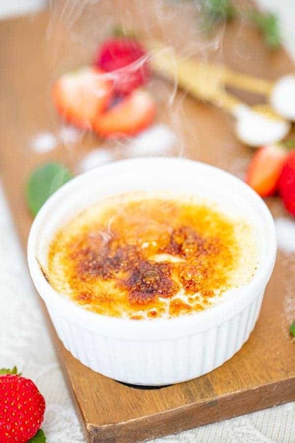creme brulee with smoke coming off the top