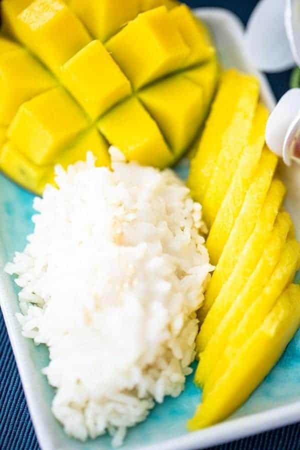 closeup of mango sticky rice