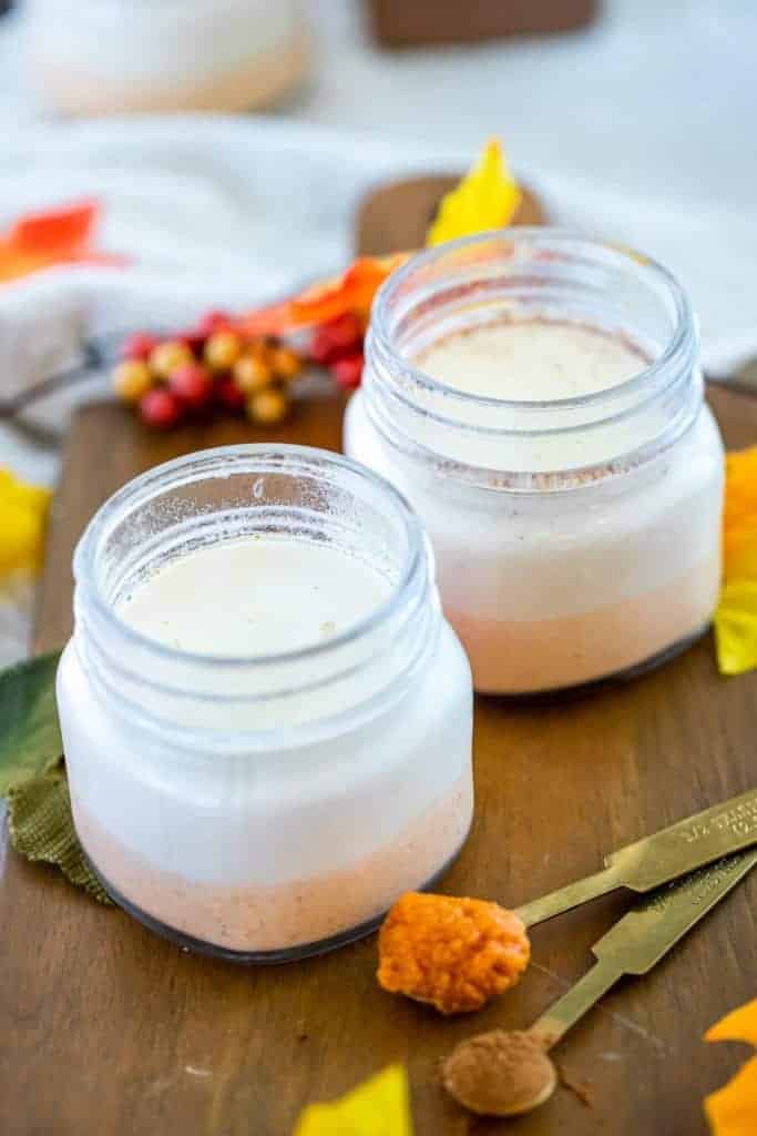 two jars of Instant Pot pumpkin yogurt