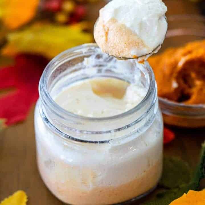 Picture of a jar with creamy two layer pumpkin yogurt