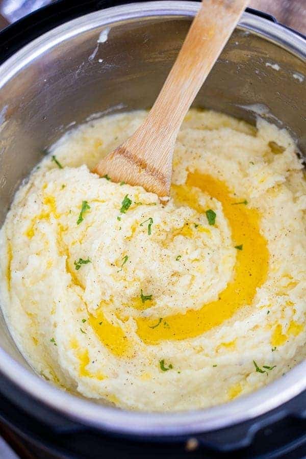 Instant Pot Mashed Potatoes with butter and green onions