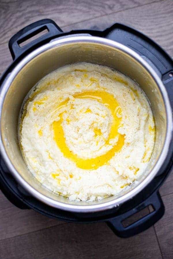 an Instant Pot with mashed potatoes and butter