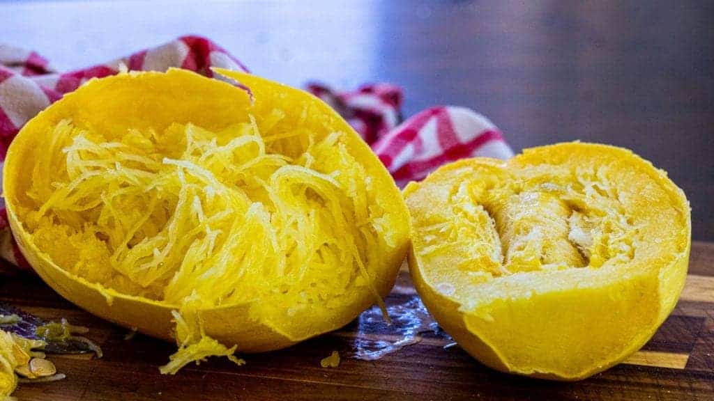 two spaghetti squash halves