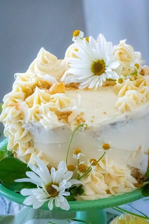 homemade carrot cake with flowers