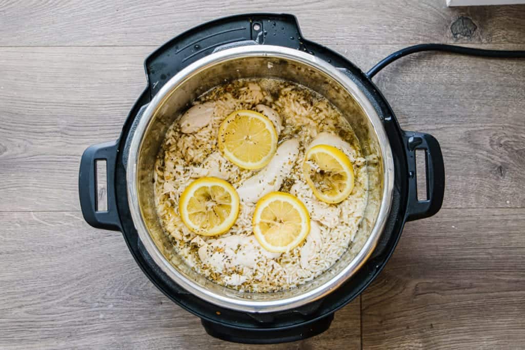 Instant Pot Chicken Thighs with Lemon Garlic Rice Pilaf