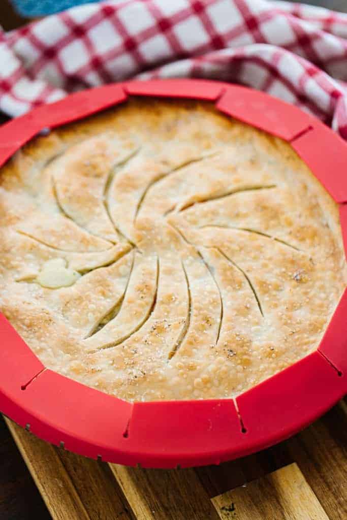 pot pie with a silicone crust saver