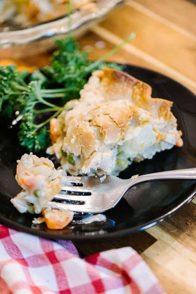 pot pie slice with fork