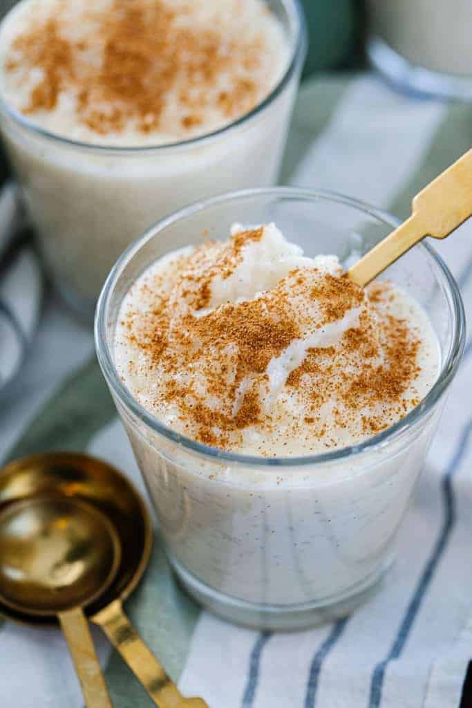 close up rice pudding with cinnamon