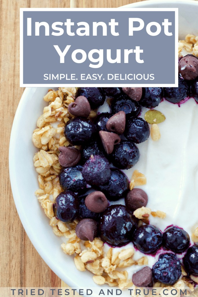 Graphic of Instant Pot Yogurt with one picture of a bowl of yogurt with toppings