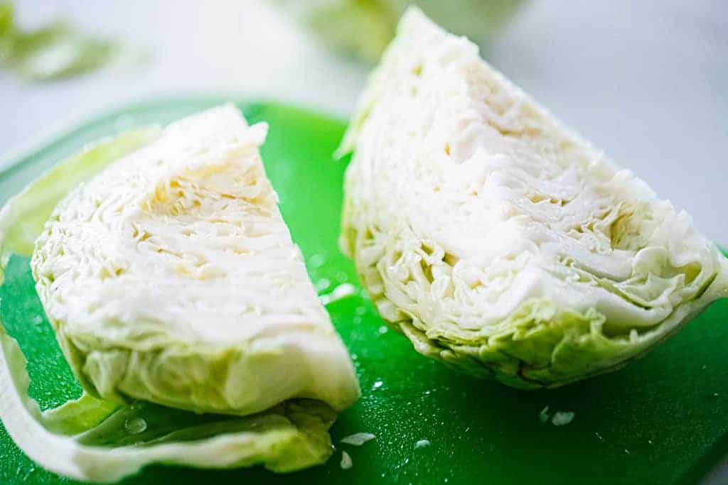 cabbage half sliced in two