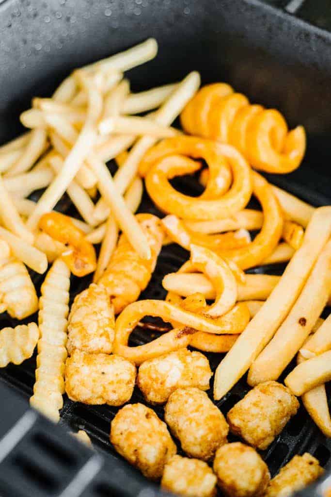 Curly fries, tater tots, steak fries, and crinkle fries in air fryer