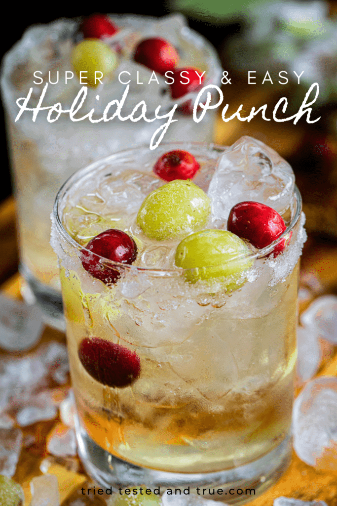 graphic of holiday mocktail that says super classy and easy holiday punch