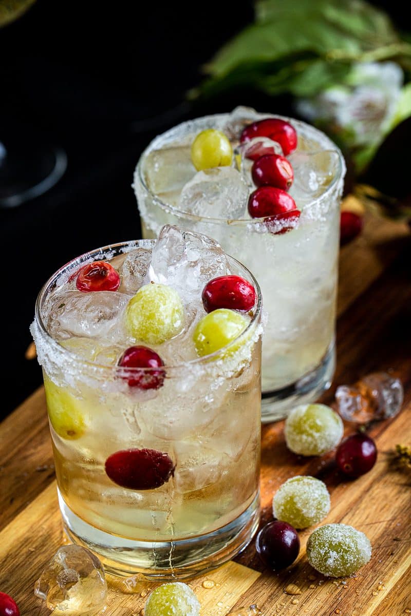 two glasses with sparkling white grape mocktail