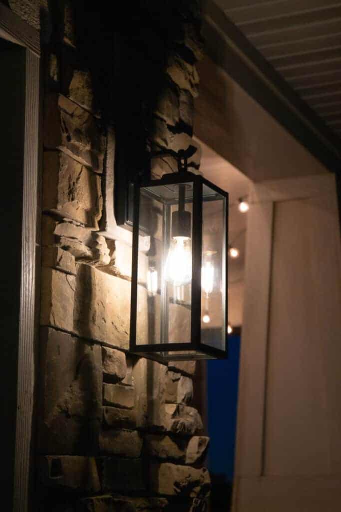 a new modern light fixture lit up at night
